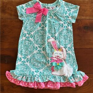 Girls' Teal and Pink Bunny Dress